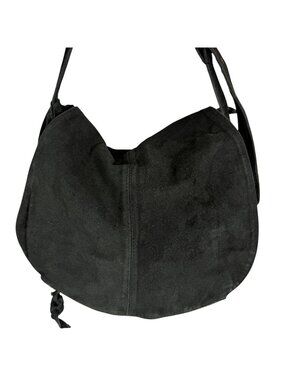 Large Black Suede Slouchy Hobo Messenger Crossbody Bag  Adjustable Belt Strap